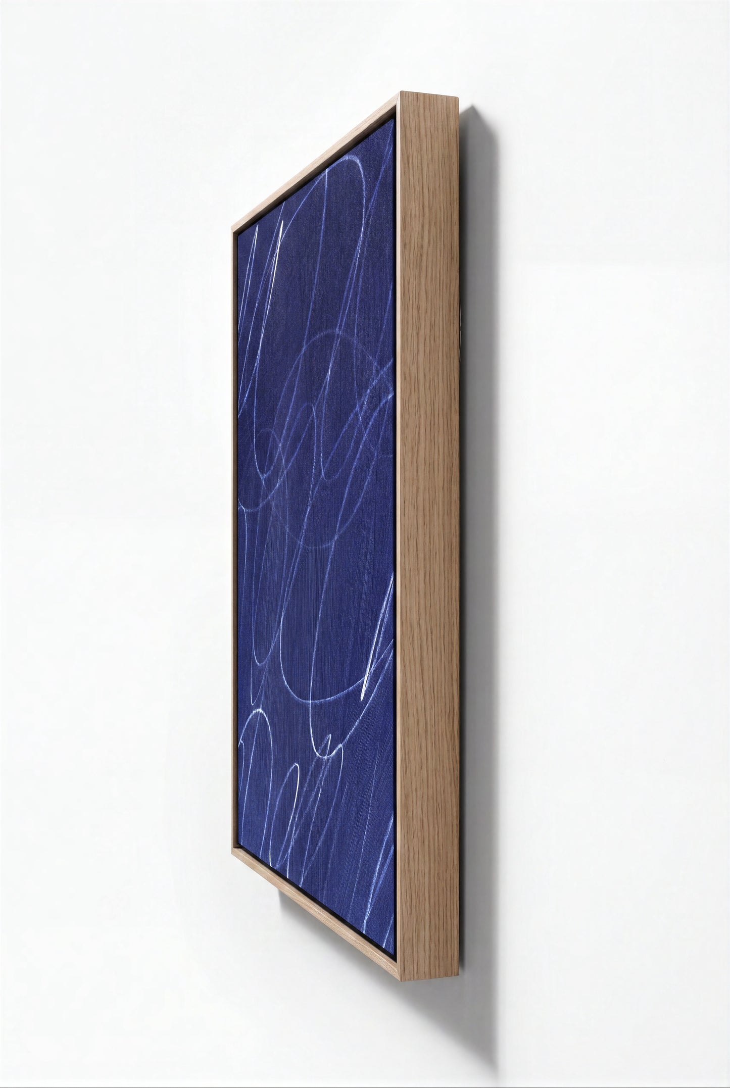 Gestural Marks in Deep Ocean Framed Canvas Wall Art