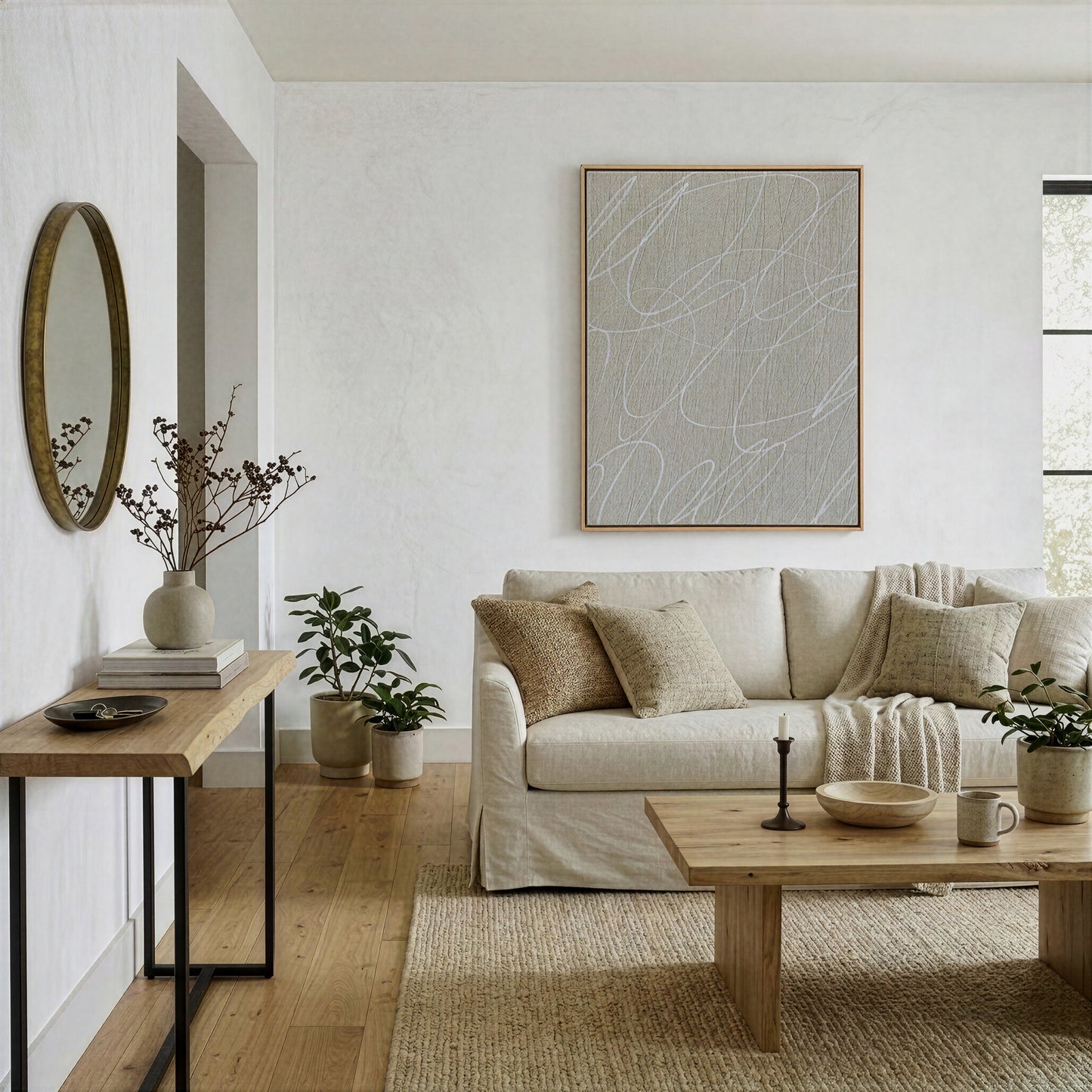 Gestural Marks in French Linen Framed Canvas Wall Art