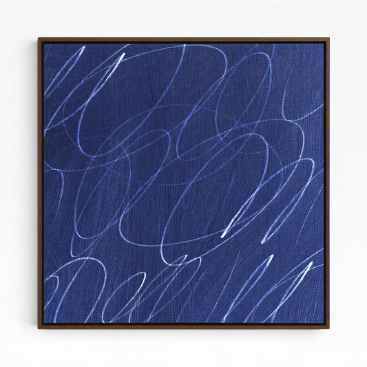 Gestural Marks in Marine by DSCVR Art Framed Square Canvas Wall Art
