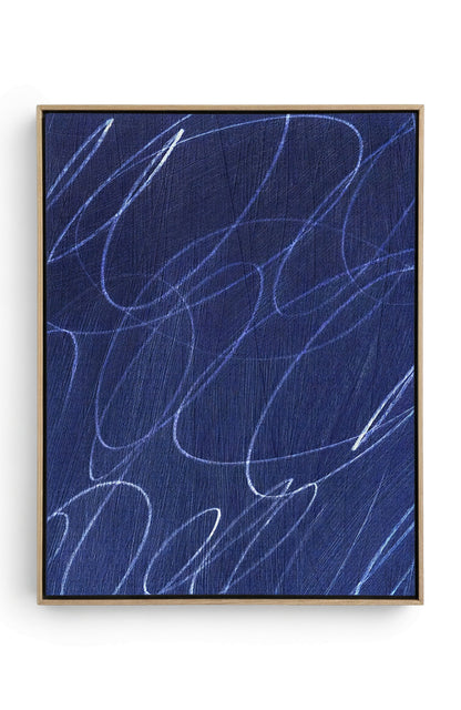 Abstract Marks in Indigo Blue Square Framed Canvas Wall Art