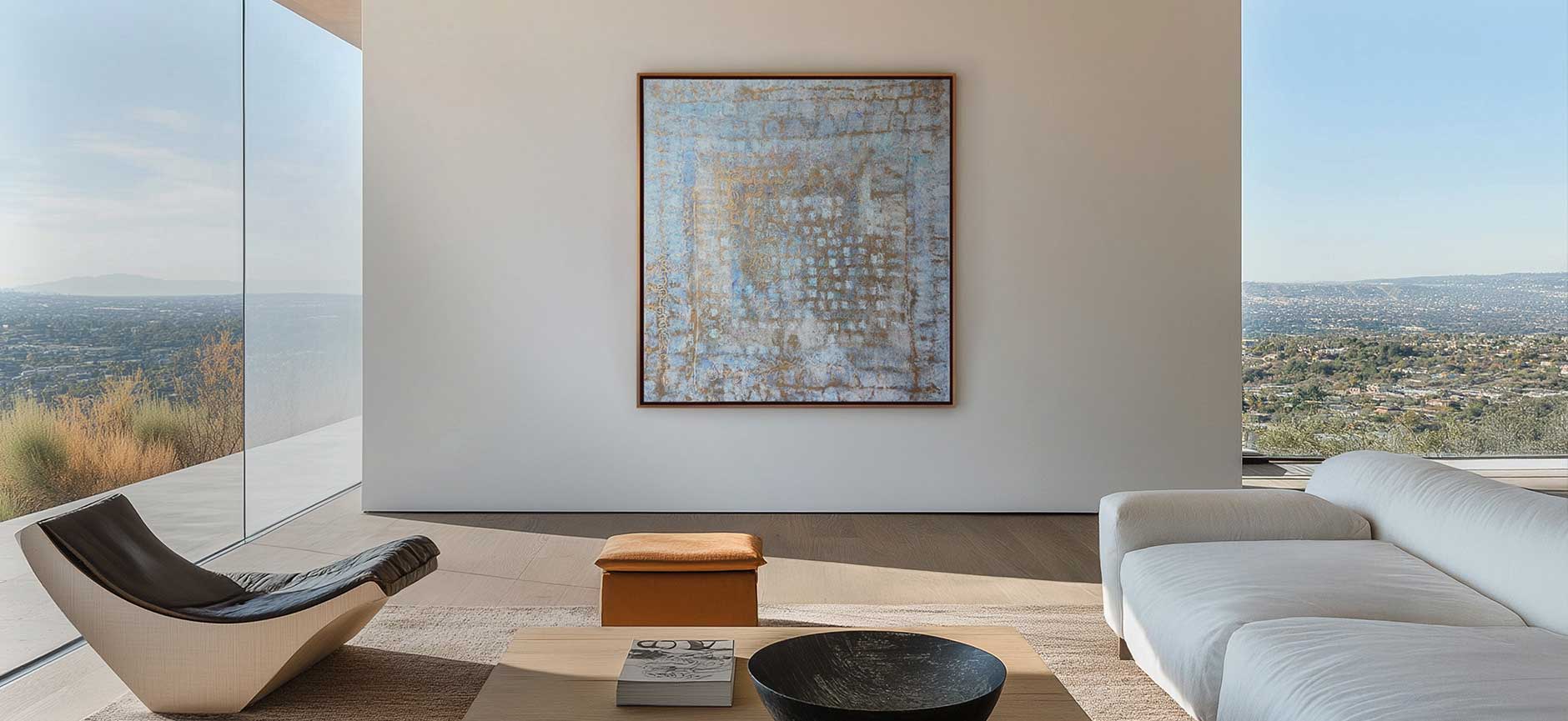 Framed coastal art prints in modern interior setting. Contemporary abstract canvas wall art collection by Art Collectiv. Credits: ©2019 Nadée / Artmajeur.com x Art Collectiv