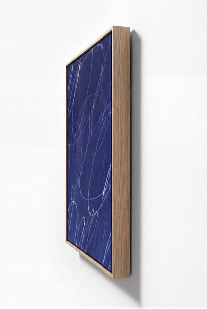 Gestural Marks in Deep Ocean Framed Canvas Wall Art
