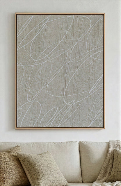Gestural Marks in French Linen Framed Canvas Wall Art