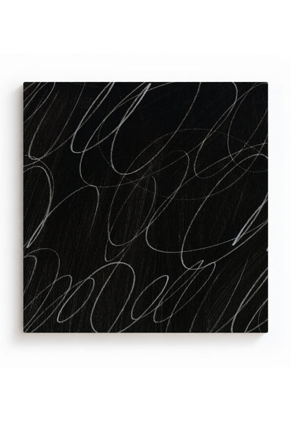 Abstract Marks in Charcoal Black Canvas Wall Art Square