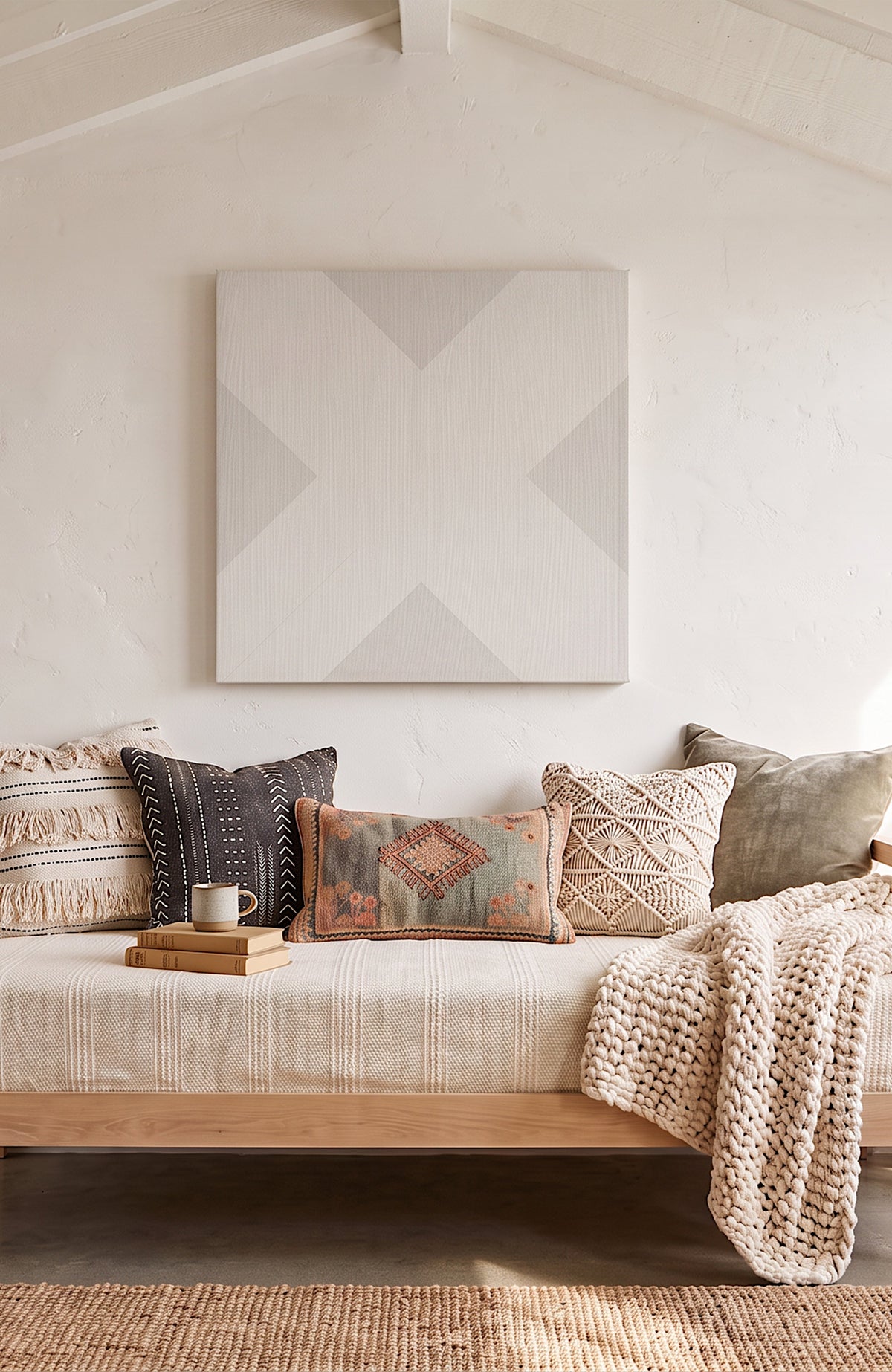 X Mark Minimalist Geo Art on Canvas in Driftwood