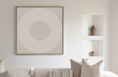 Circle O Mark, Minimalist Geo Art on Framed Canvas, Wall Art in Driftwood