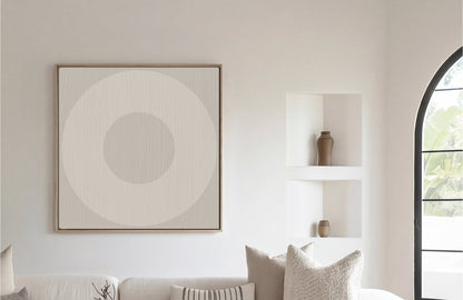 Circle O Mark, Minimalist Geo Art on Framed Canvas, Wall Art in Driftwood