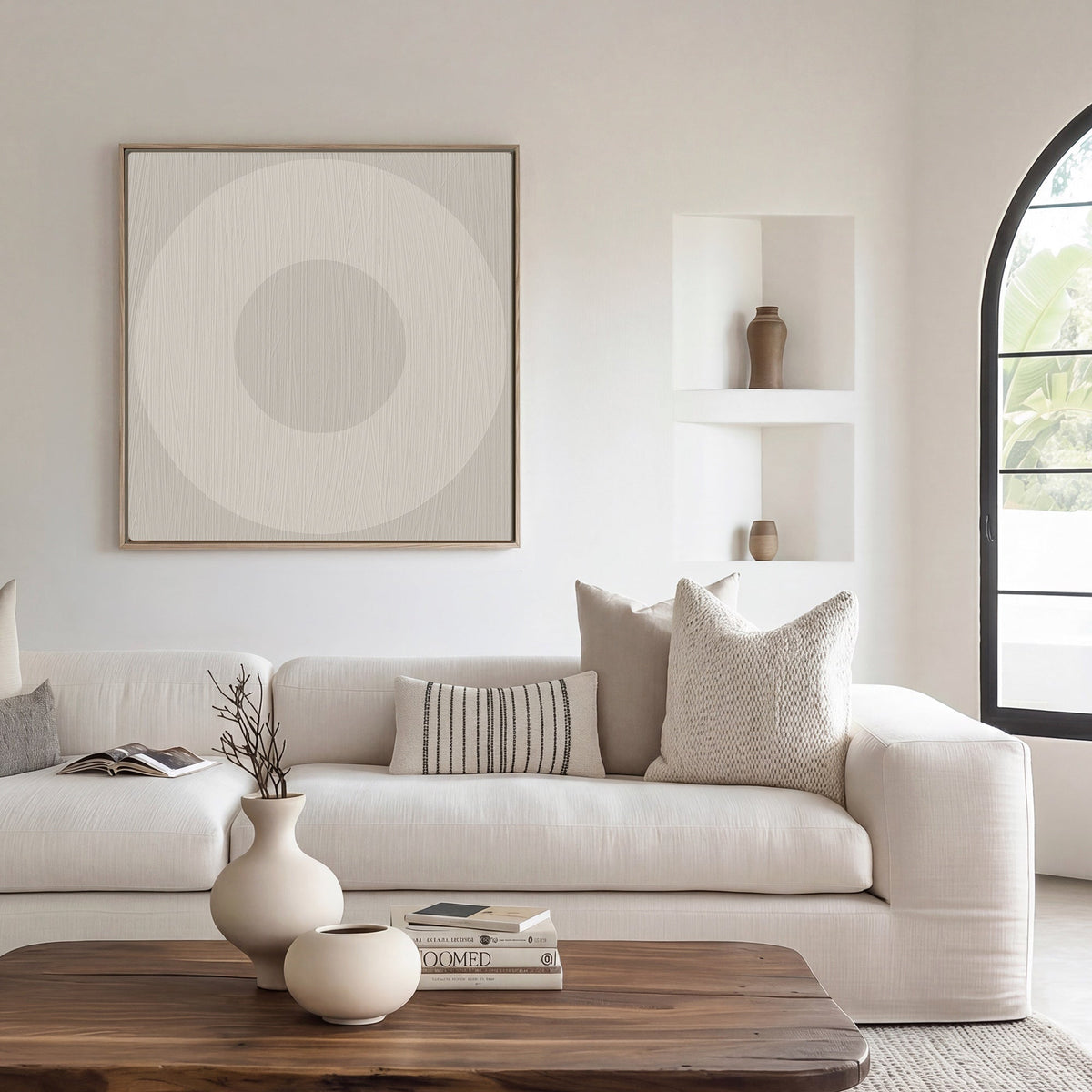 Circle O Mark, Minimalist Geo Art on Framed Canvas, Wall Art in Driftwood