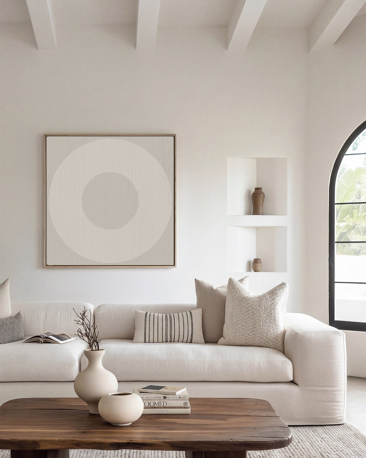 Circle O Mark, Minimalist Geo Art on Framed Canvas, Wall Art in Driftwood
