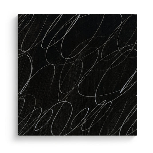 Abstract Marks in Charcoal Black Canvas Wall Art Square