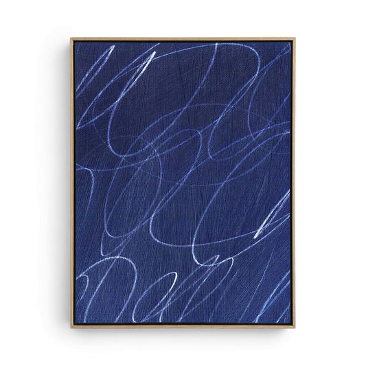 Abstract Marks in Indigo Blue Framed Canvas Wall Art
