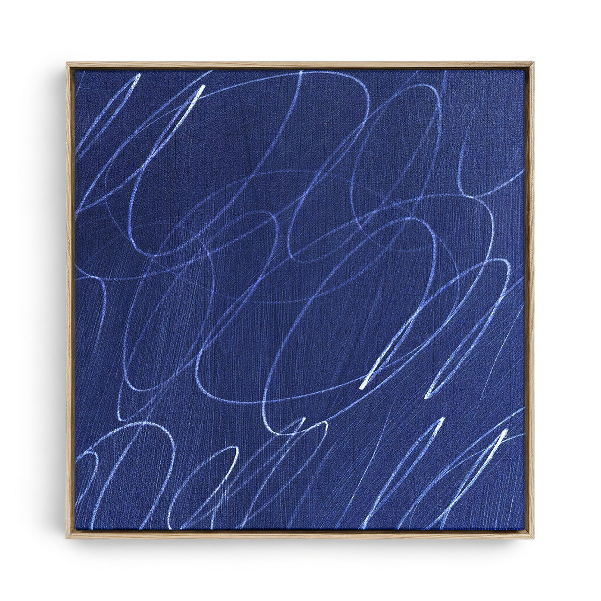 Abstract Marks in Indigo Blue Square Framed Canvas Wall Art