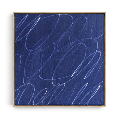 Abstract Marks in Indigo Blue Square Framed Canvas Wall Art