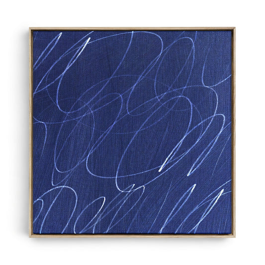 Abstract Marks in Indigo Blue Square Framed Canvas Wall Art