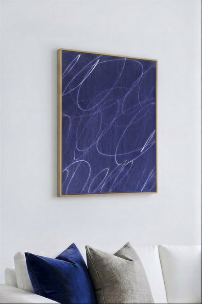 Gestural Marks in Deep Ocean Framed Canvas Wall Art