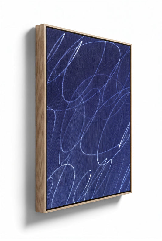 Abstract Marks in Indigo Blue Square Framed Canvas Wall Art
