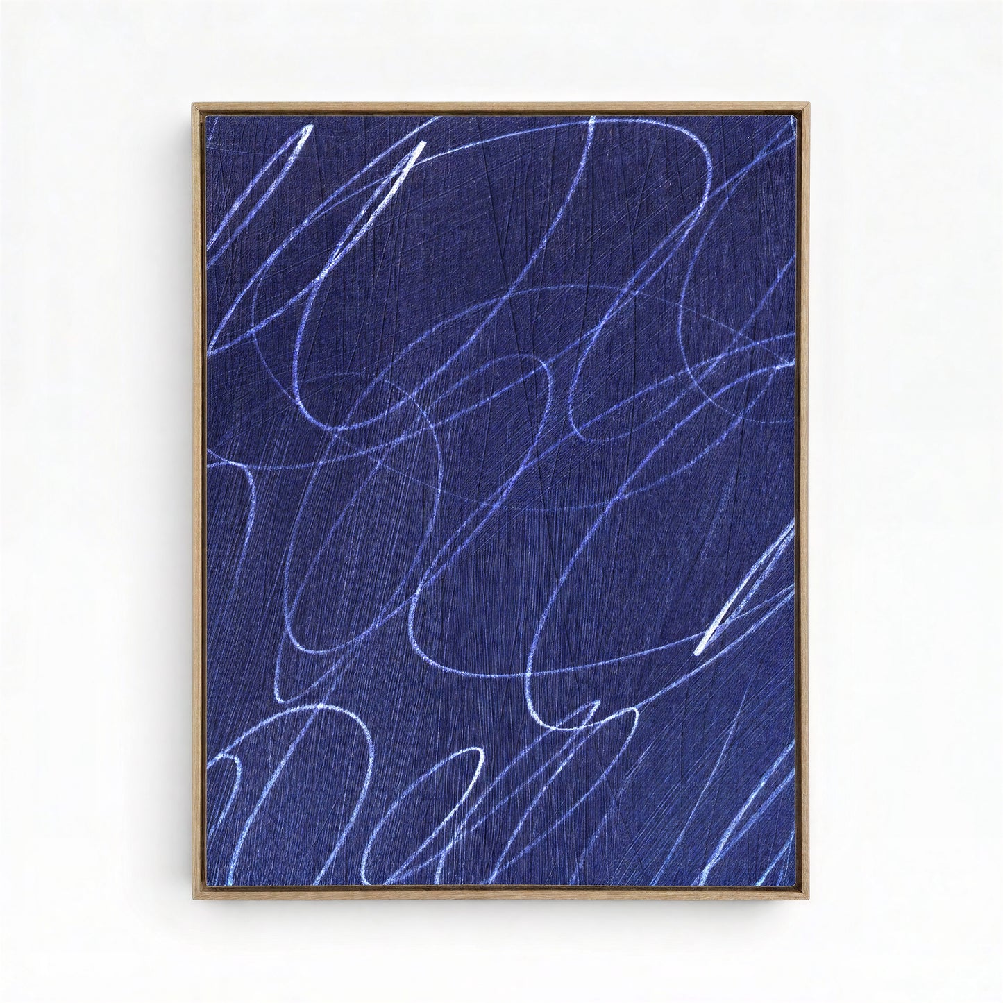Gestural Marks in Deep Ocean Framed Canvas Wall Art