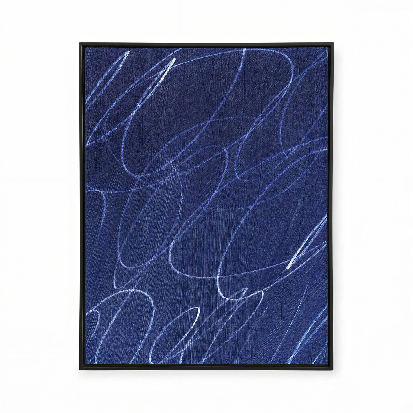 Gestural Marks in Deep Ocean Framed Canvas Wall Art