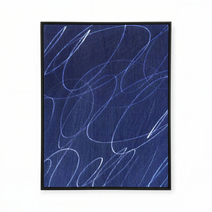 Gestural Marks in Deep Ocean Framed Canvas Wall Art