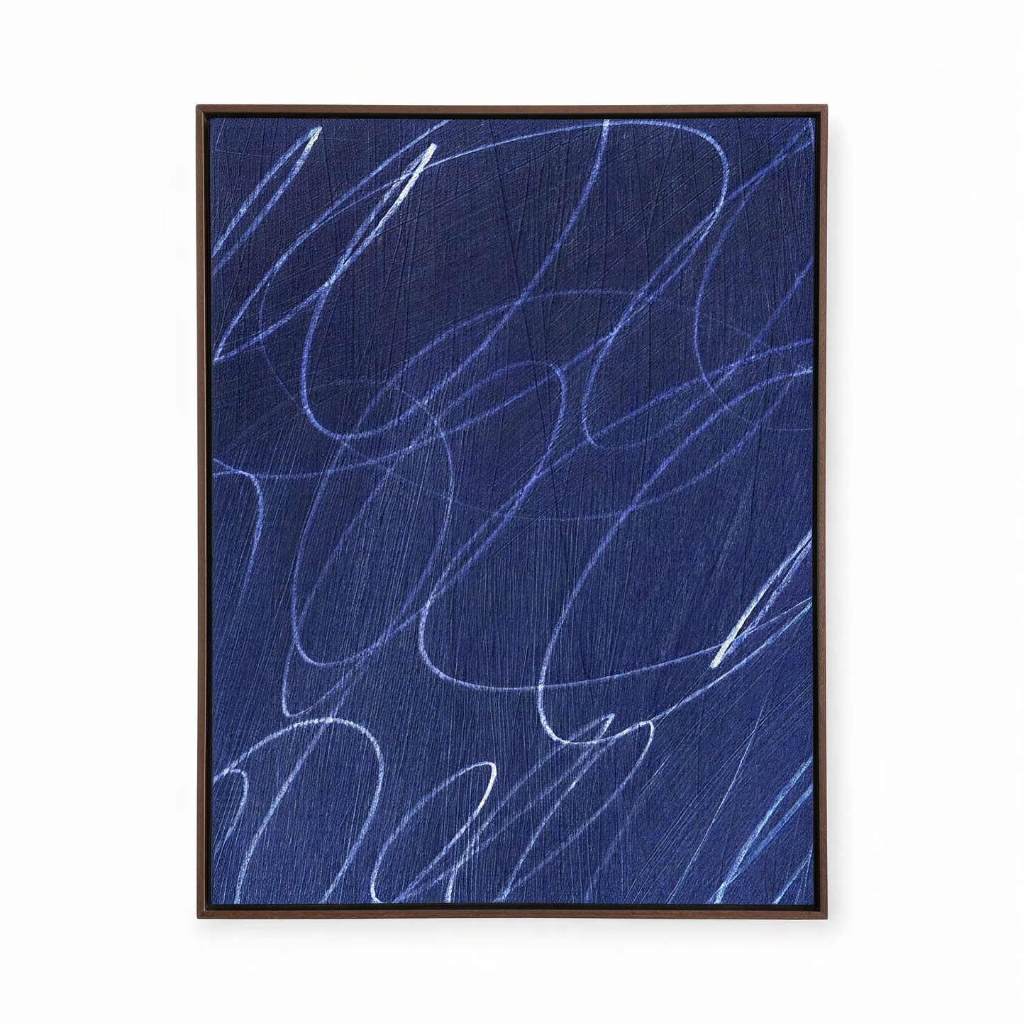 Gestural Marks in Deep Ocean Framed Canvas Wall Art