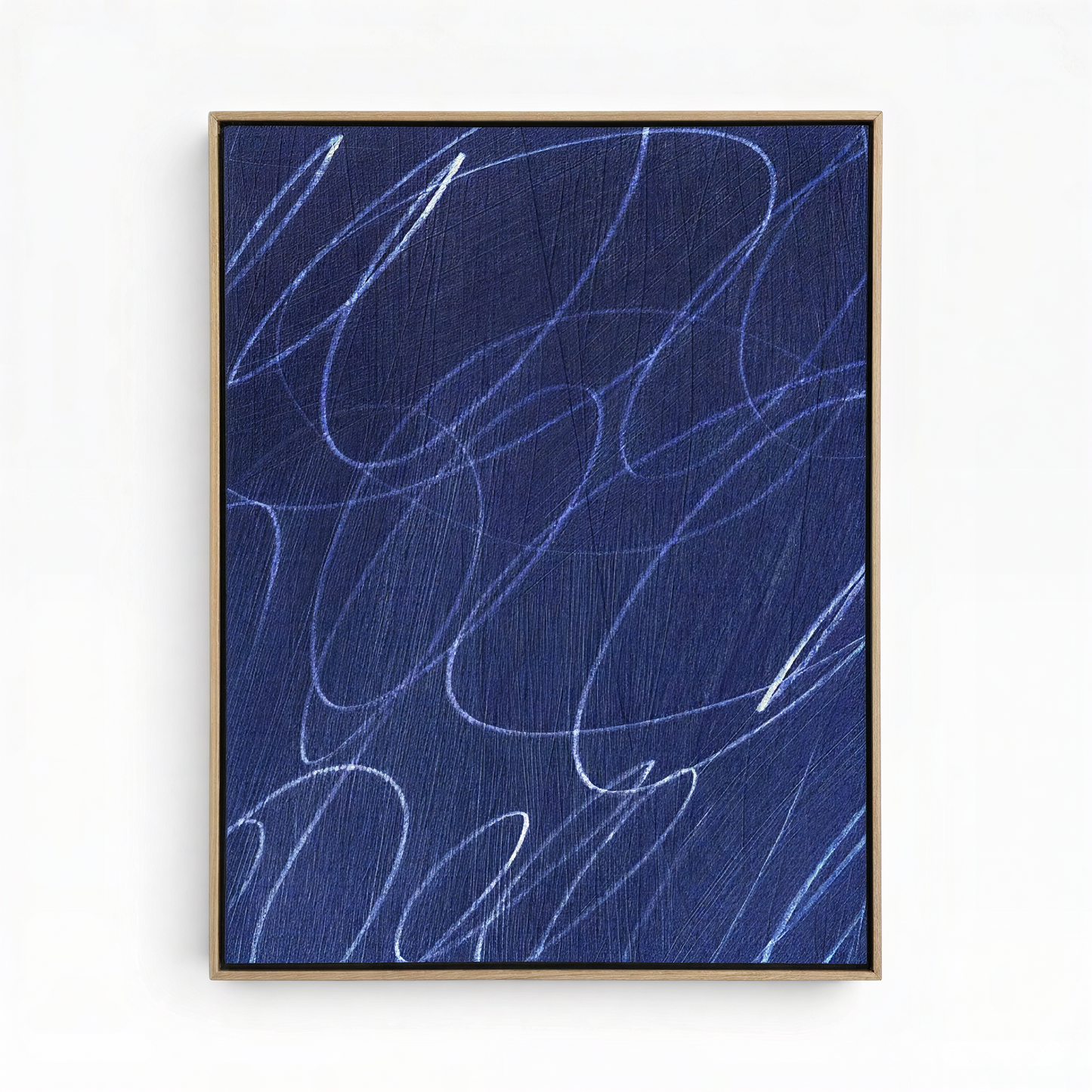 Gestural Marks in Deep Ocean Framed Canvas Wall Art