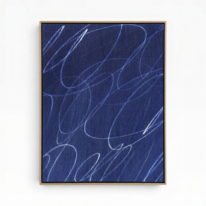 Gestural Marks in Deep Ocean Framed Canvas Wall Art
