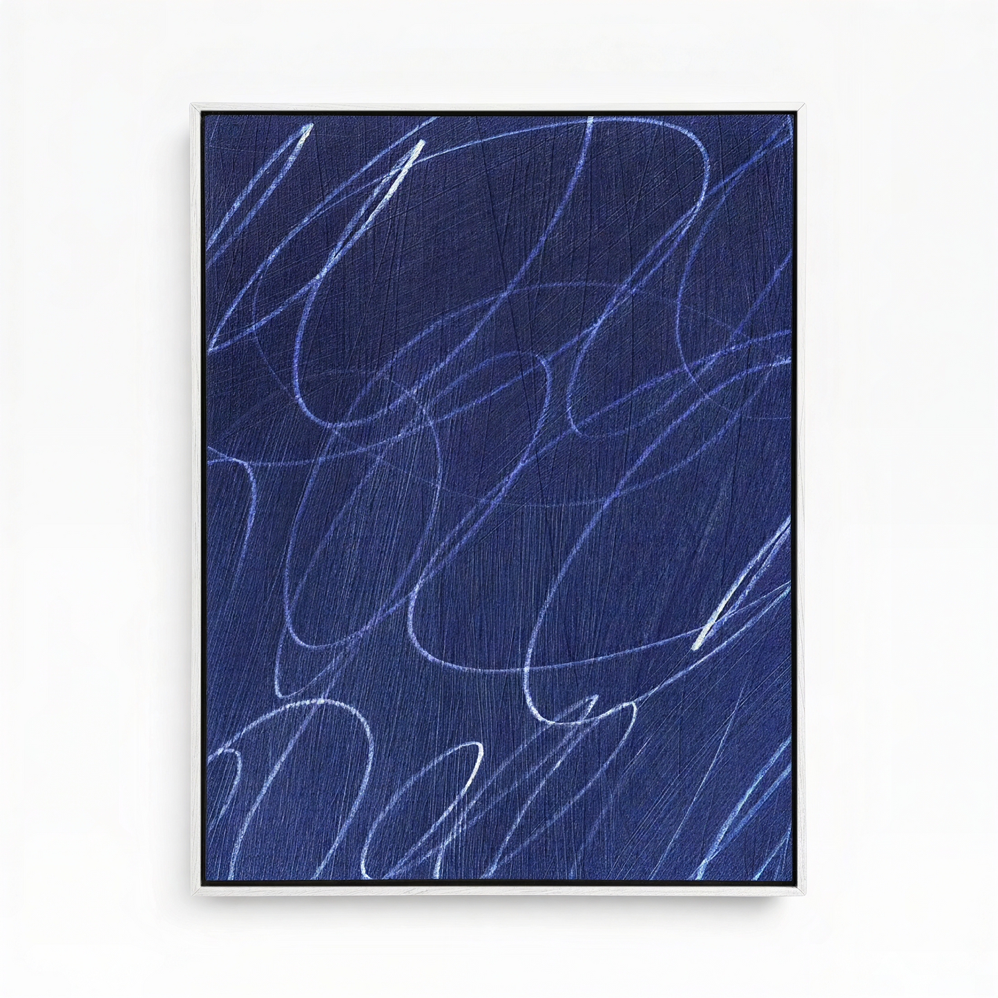 Gestural Marks in Deep Ocean Framed Canvas Wall Art
