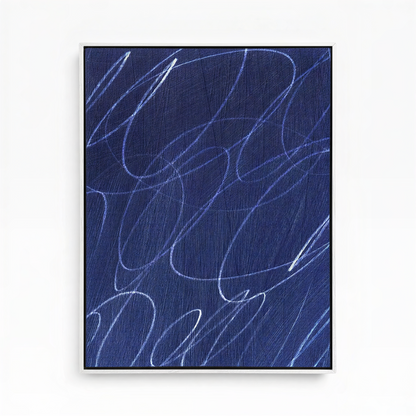 Gestural Marks in Deep Ocean Framed Canvas Wall Art