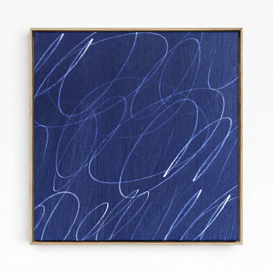 Gestural Marks in Marine by DSCVR Art Framed Square Canvas Wall Art
