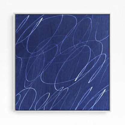 Gestural Marks in Marine by Art Collectiv Framed Square Canvas Wall Art